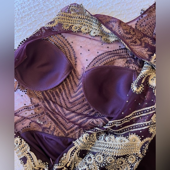 Charlotte Fashion Burgundy & Gold Embellished Gown – Size 10 - Picture 15 of 15